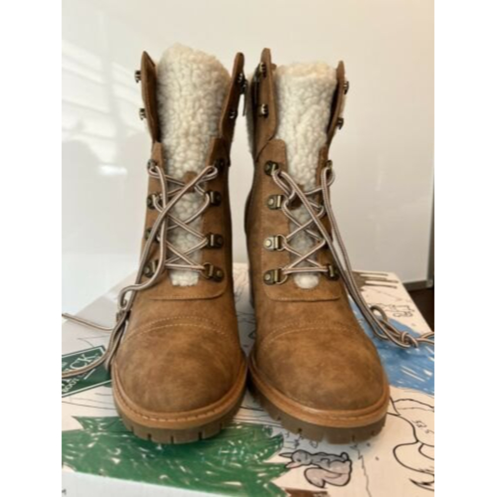 NINE WEST Women's Penni Dark Natural Lace Up ANKLE BOOTS 3.5" Stacked Heel 10M